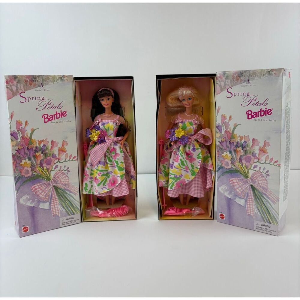 Avon Spring Petals Barbie Dolls Blonde and Brunette 2nd In Series NRFB Lot of 2